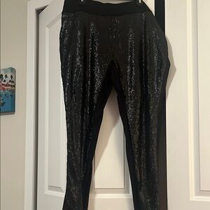 Black Sequin Pants back of them are stretchy